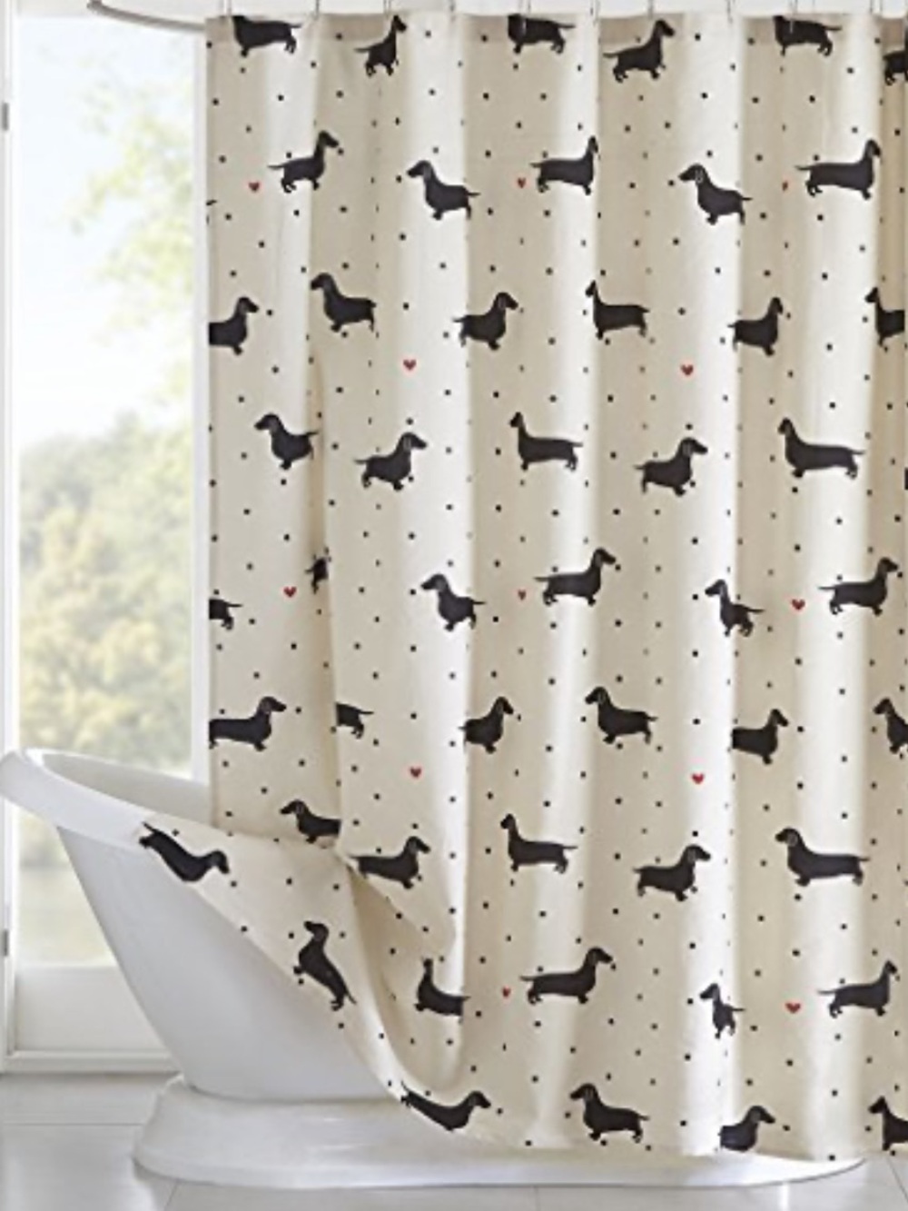 NWT HIPSTYLE Olivia Cotton Dachshund Printed Shower Curtain Plus Hand Towel